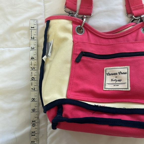 Thirty-One Canvas Pink Navy Cream Shoulder Bag - Picture 6 of 8